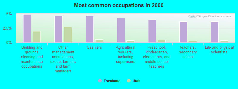 Most common occupations in 2000