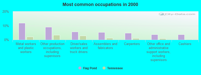 Most common occupations in 2000