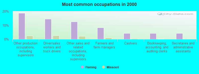 Most common occupations in 2000