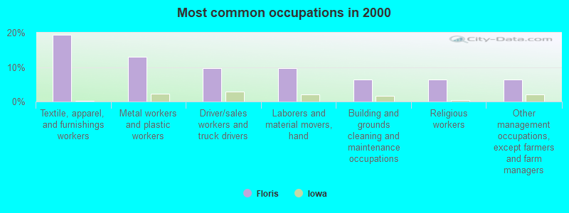 Most common occupations in 2000