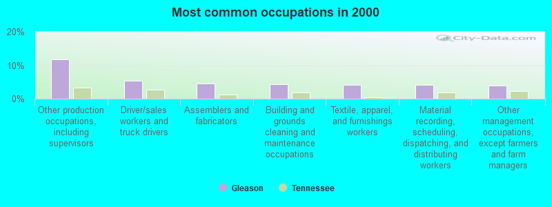 Most common occupations in 2000