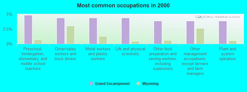 Most common occupations in 2000