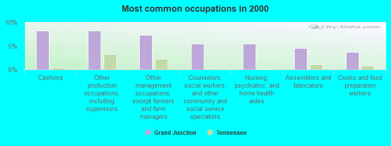 Most common occupations in 2000