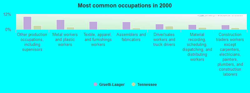 Most common occupations in 2000