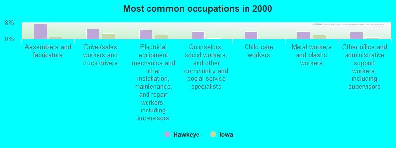 Most common occupations in 2000