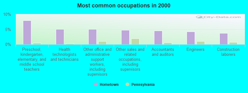 Most common occupations in 2000