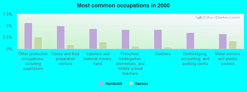 Most common occupations in 2000