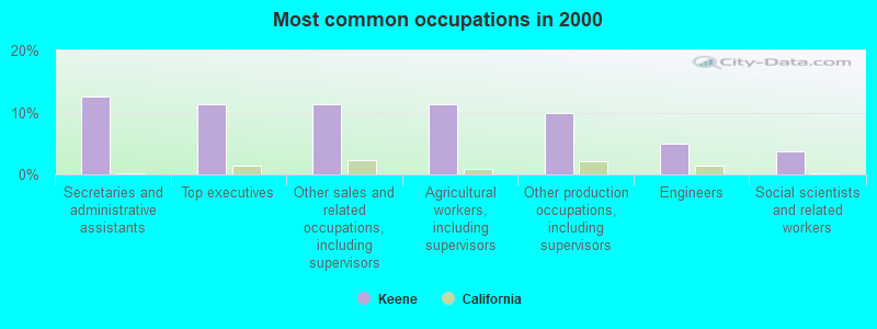 Most common occupations in 2000