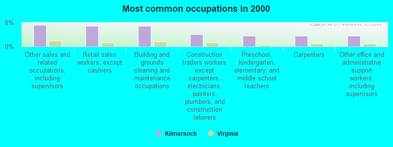 Most common occupations in 2000