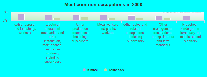 Most common occupations in 2000