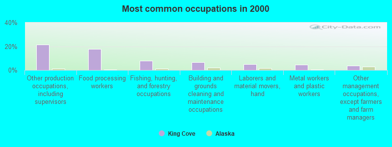 Most common occupations in 2000