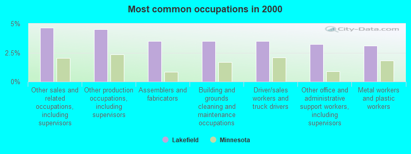 Most common occupations in 2000