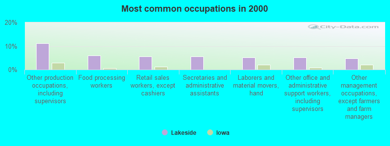 Most common occupations in 2000