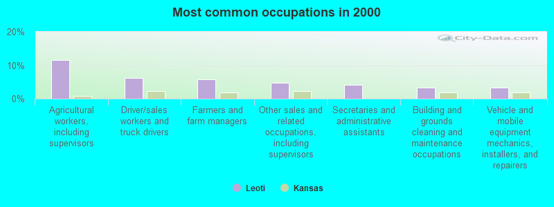 Most common occupations in 2000