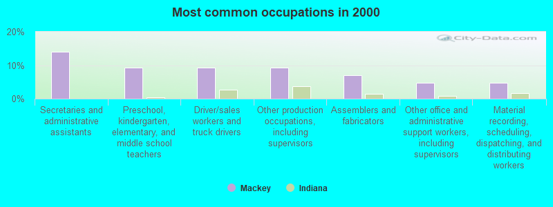 Most common occupations in 2000