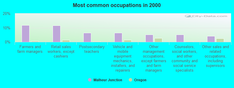 Most common occupations in 2000