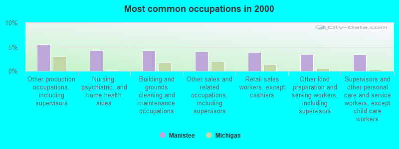 Most common occupations in 2000