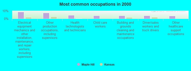 Most common occupations in 2000