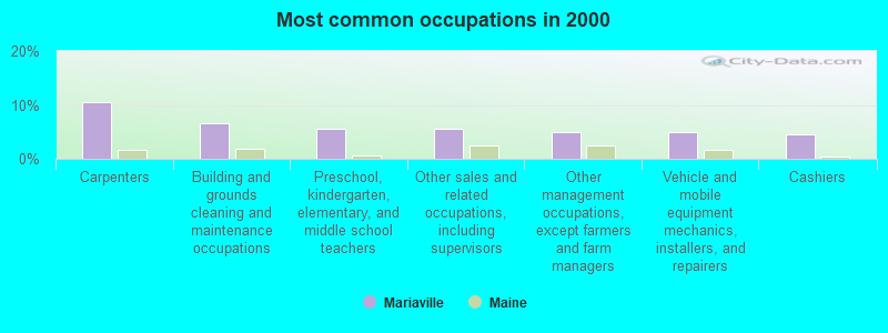 Most common occupations in 2000