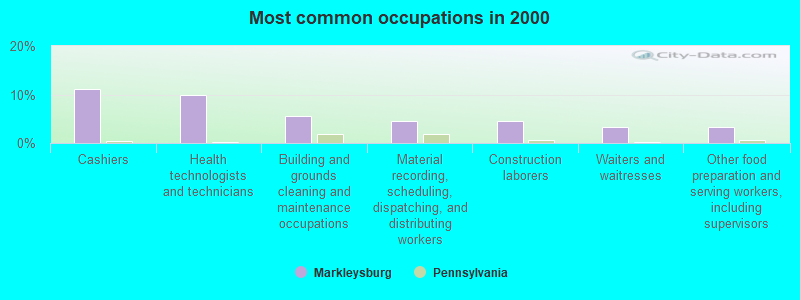 Most common occupations in 2000