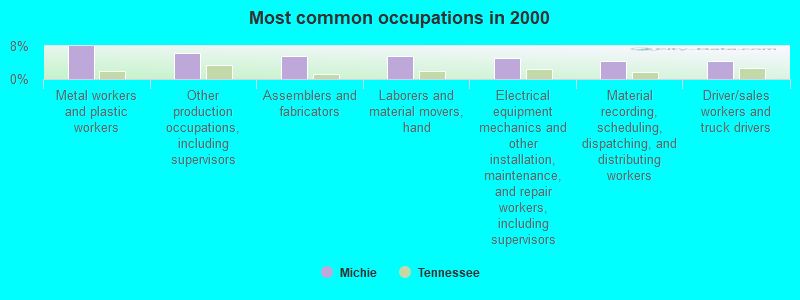 Most common occupations in 2000