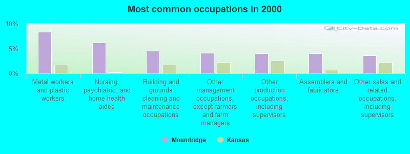 Most common occupations in 2000