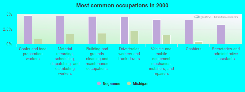 Most common occupations in 2000