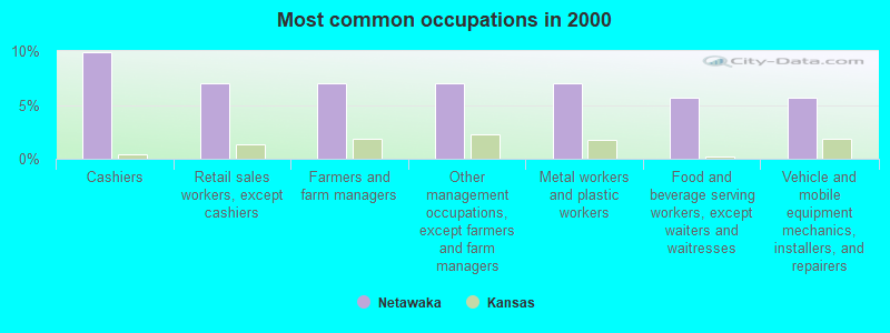 Most common occupations in 2000