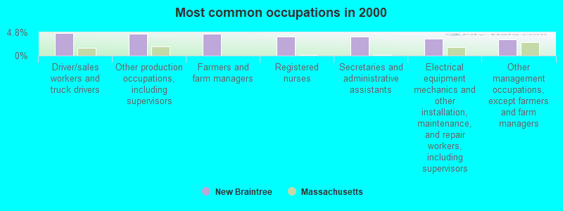 Most common occupations in 2000