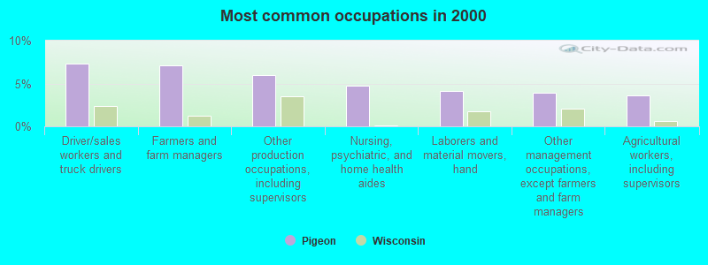 Most common occupations in 2000