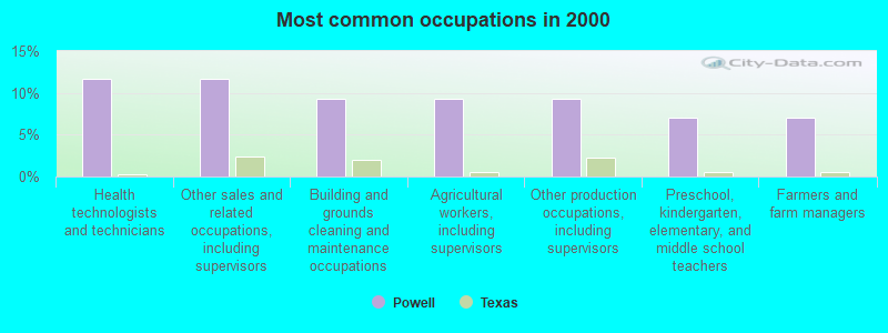 Most common occupations in 2000