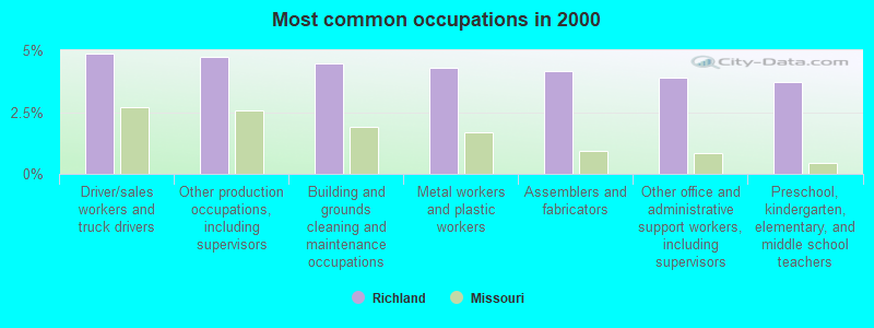 Most common occupations in 2000