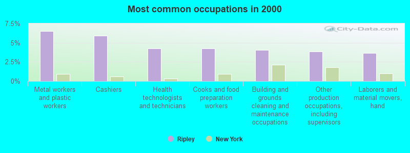 Most common occupations in 2000