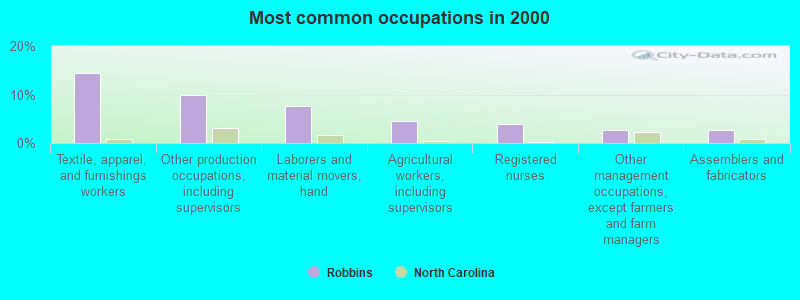 Most common occupations in 2000