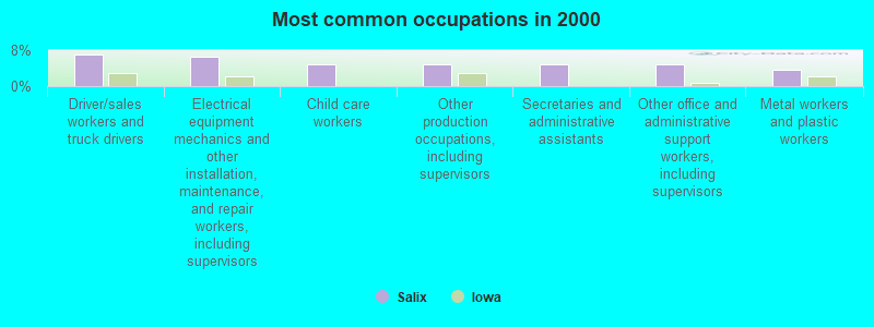 Most common occupations in 2000