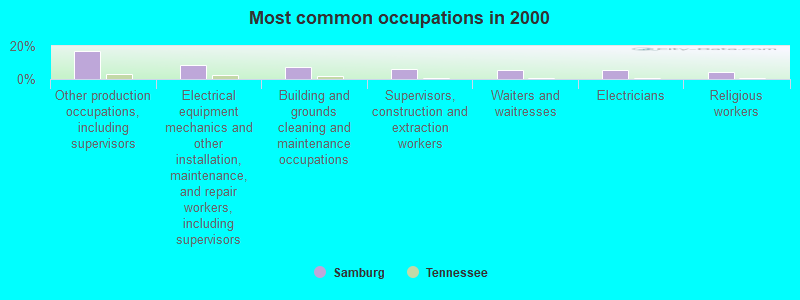 Most common occupations in 2000