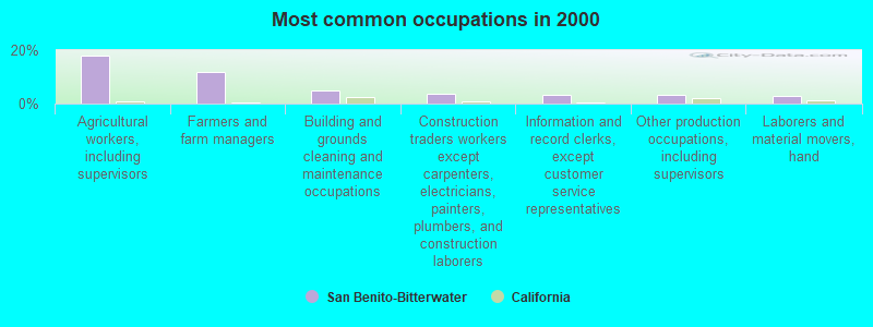 Most common occupations in 2000