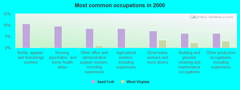 Most common occupations in 2000