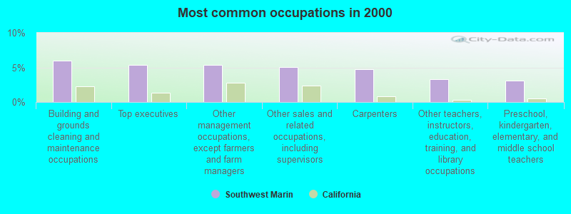 Most common occupations in 2000