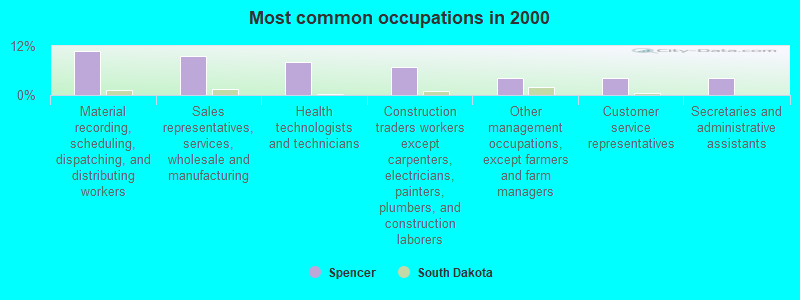 Most common occupations in 2000