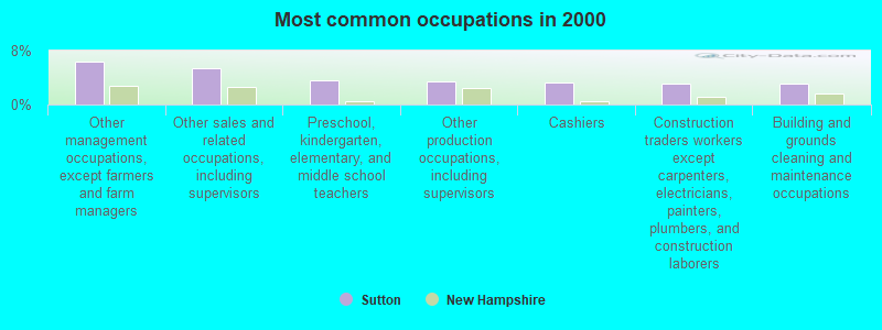 Most common occupations in 2000