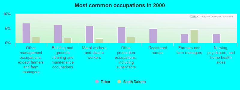 Most common occupations in 2000