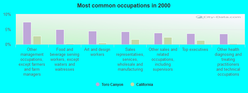 Most common occupations in 2000