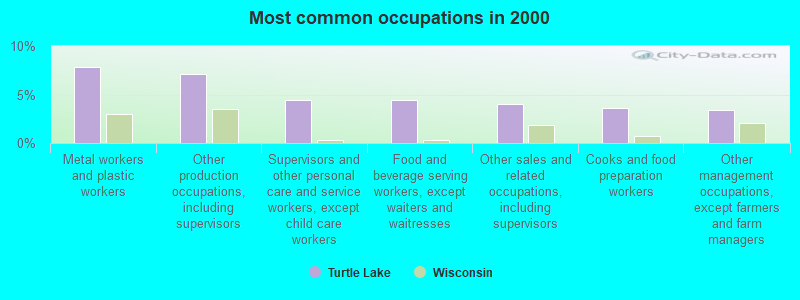 Most common occupations in 2000