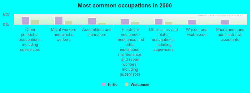 Most common occupations in 2000