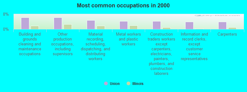 Most common occupations in 2000