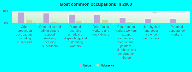 Most common occupations in 2000