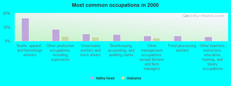 Most common occupations in 2000