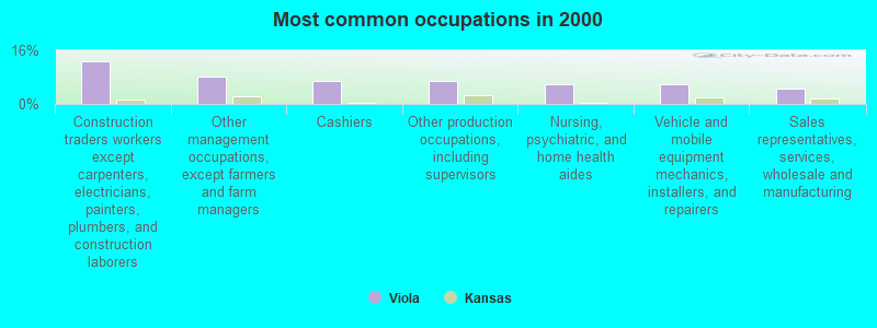 Most common occupations in 2000