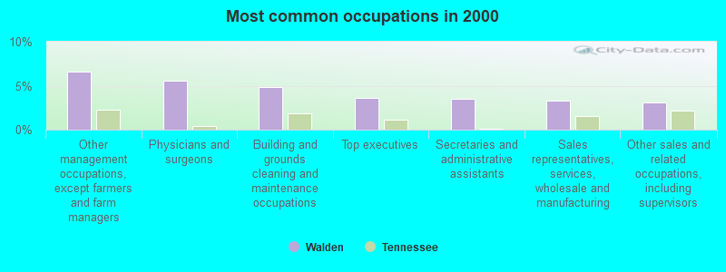 Most common occupations in 2000